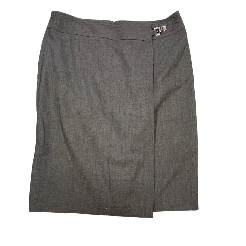 Calvin Klein Gray Side Buckle Faux Wrap Pencil Skirt Women Size 10